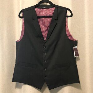 Men's Black Tailored Vest with Patterned Red Lining